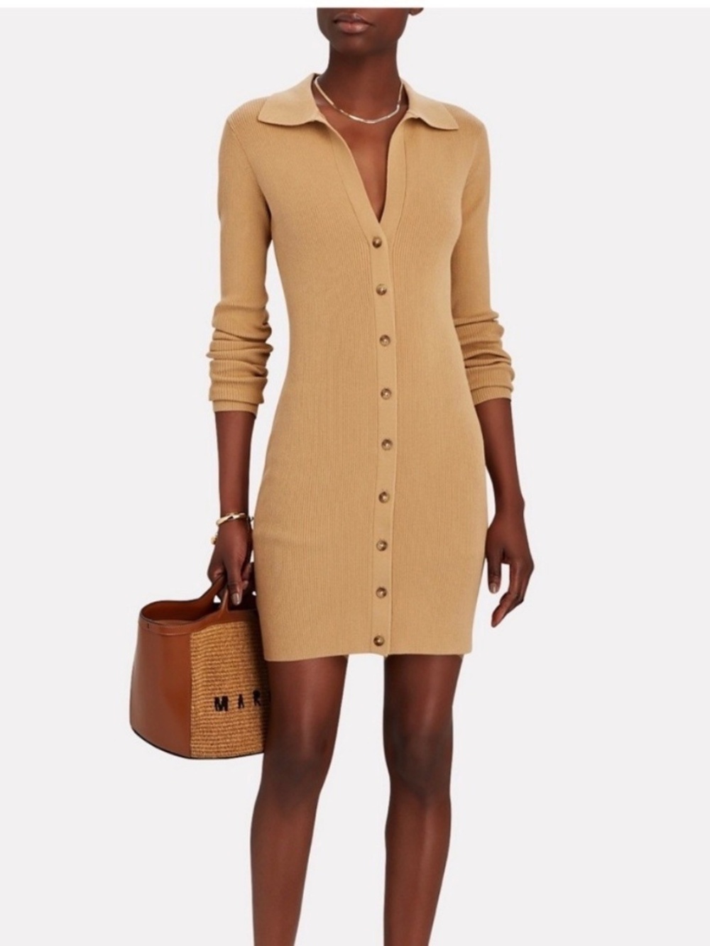 Intermix Samira collared bodycon ribbed button up sweater dress - size large
